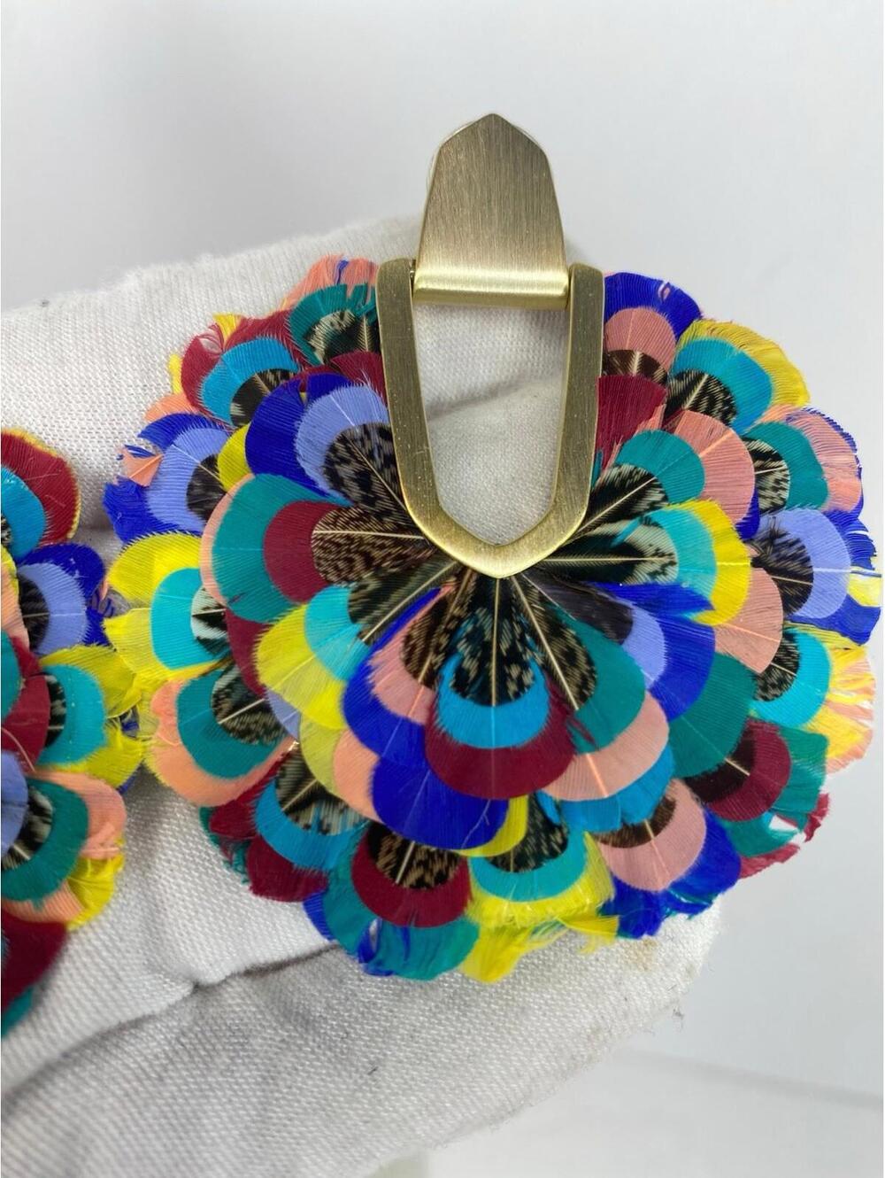 EUC KENDRA SCOTT DIANE FEATHER STATEMENT EARRINGS Muti Colored Feather - Picture 10 of 13